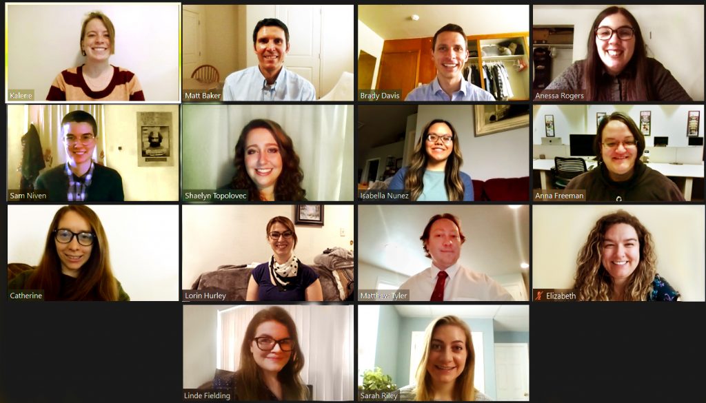 Spring 2020 staff all on a video call together.